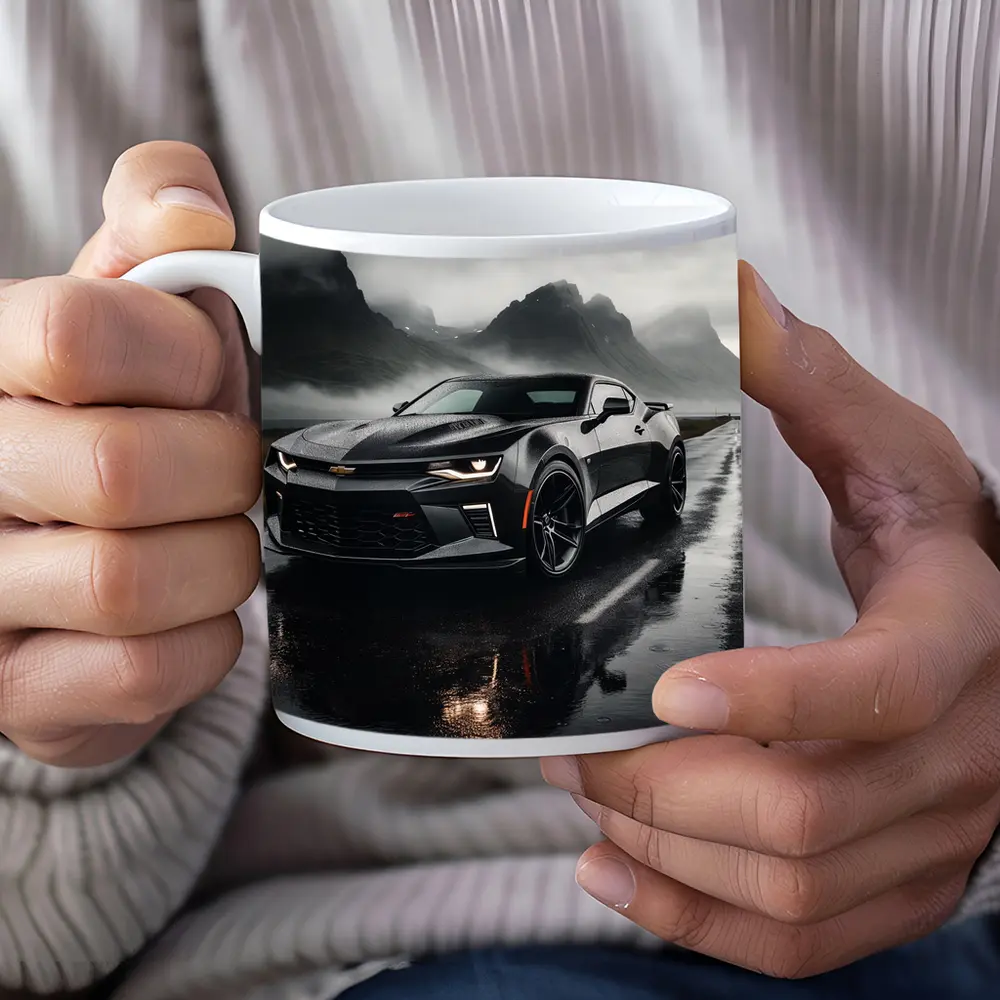 Chevrolet Camaro Wet Road Dramatic Overcast Sky – Mugs