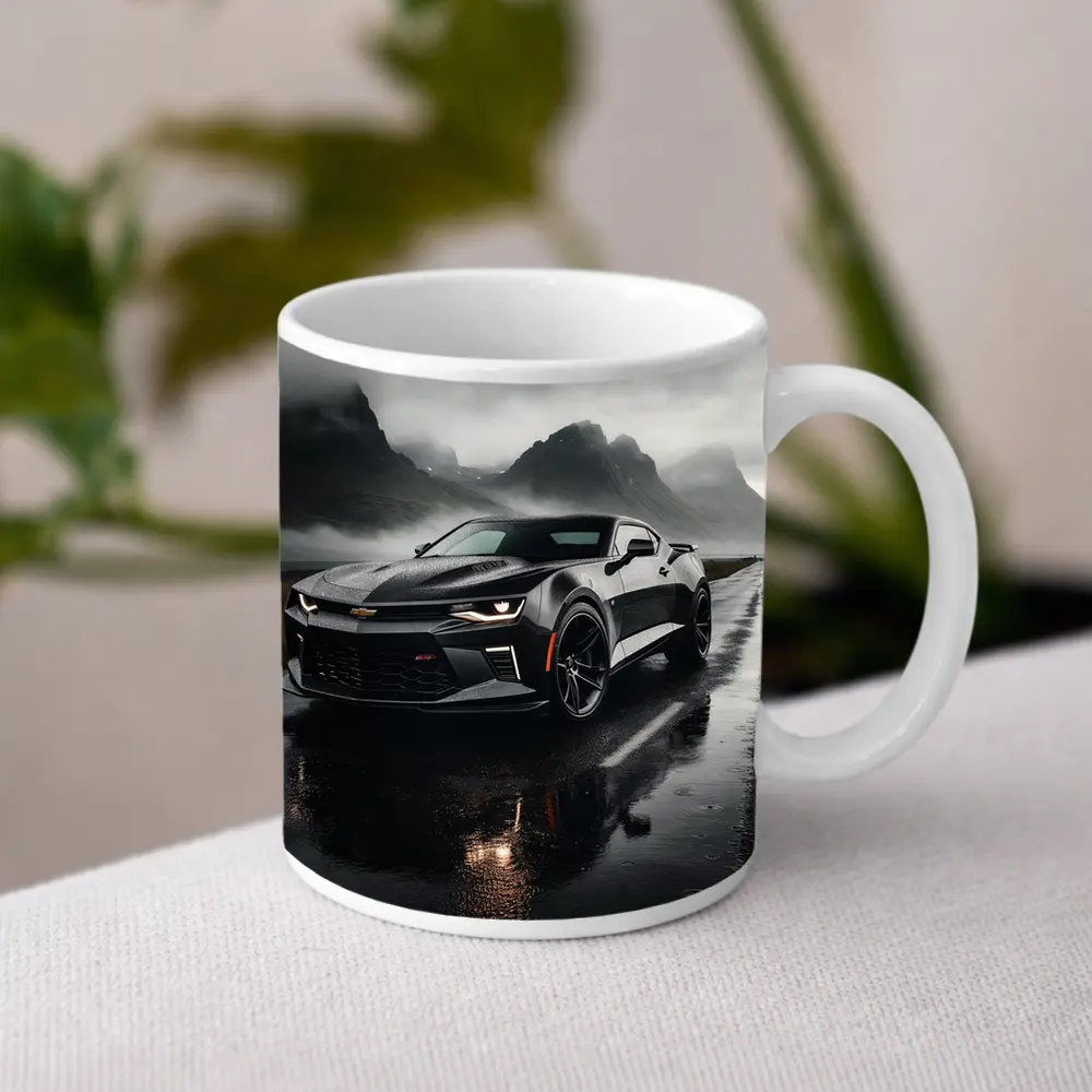 Chevrolet Camaro Wet Road Dramatic Overcast Sky – Mugs