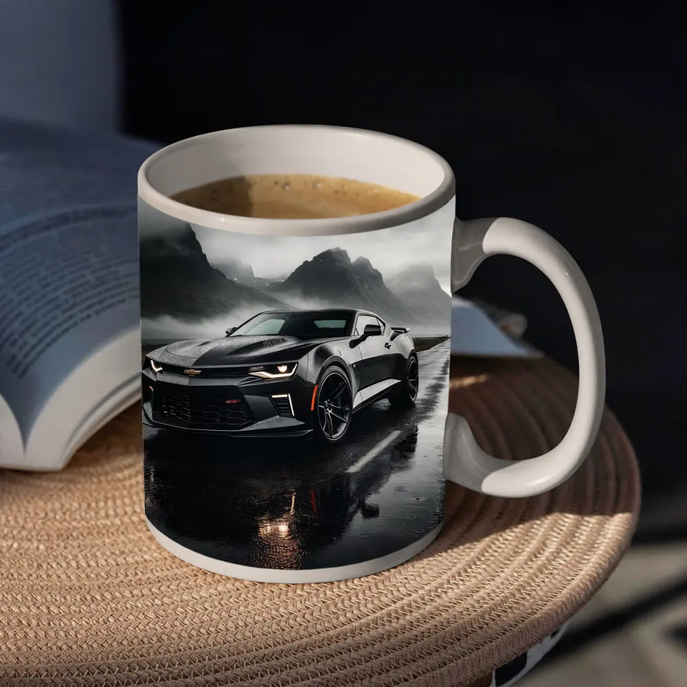 Chevrolet Camaro Wet Road Dramatic Overcast Sky – Mugs