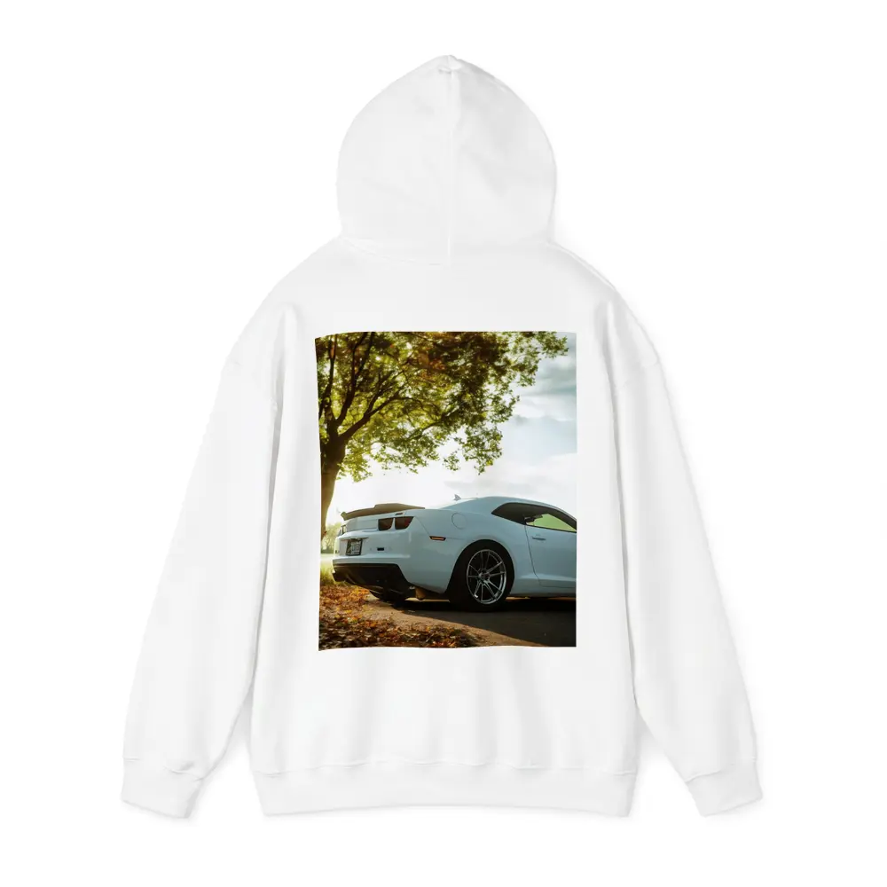 White Chevrolet Camaro Autumn Tree Background – Hoodies