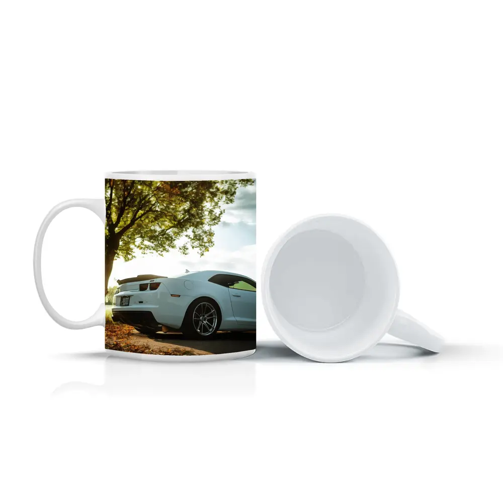 White Chevrolet Camaro Autumn Tree Background – Mugs