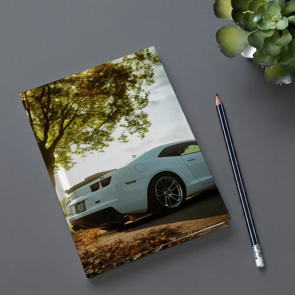White Chevrolet Camaro Autumn Tree Background – Notebooks
