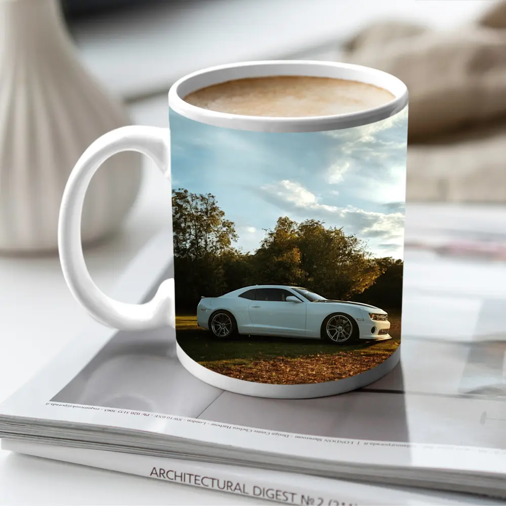 Chevrolet Camaro White Muscle Car Autumn Park – Mugs