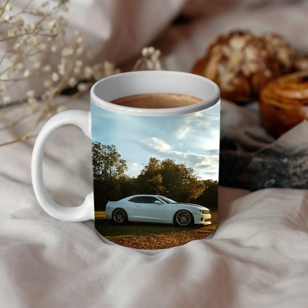 Chevrolet Camaro White Muscle Car Autumn Park – Mugs