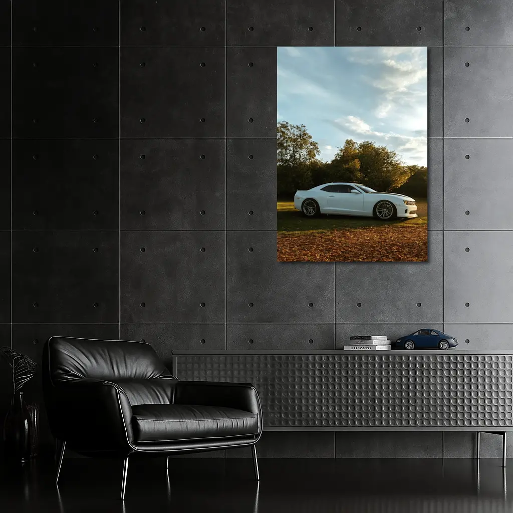 Chevrolet Camaro White Muscle Car Autumn Park – Wall Art