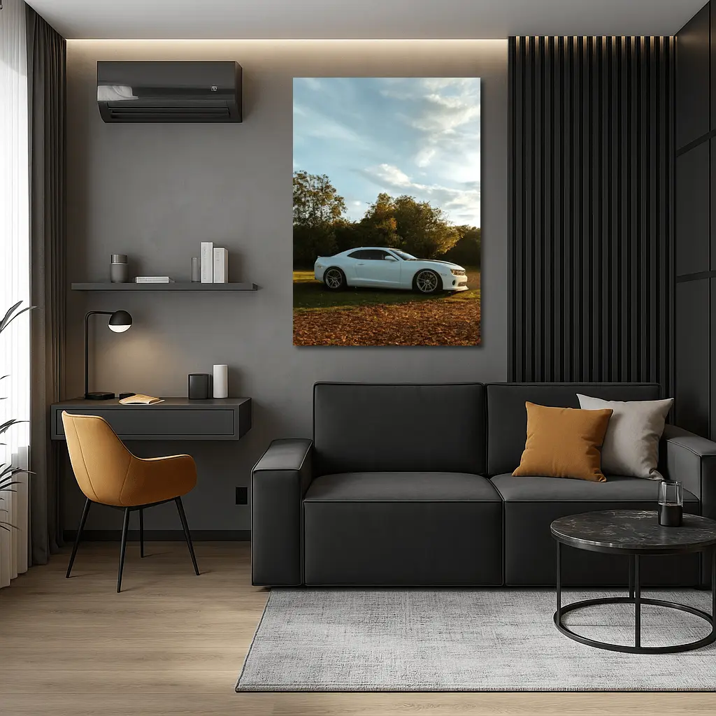 Chevrolet Camaro White Muscle Car Autumn Park – Wall Art