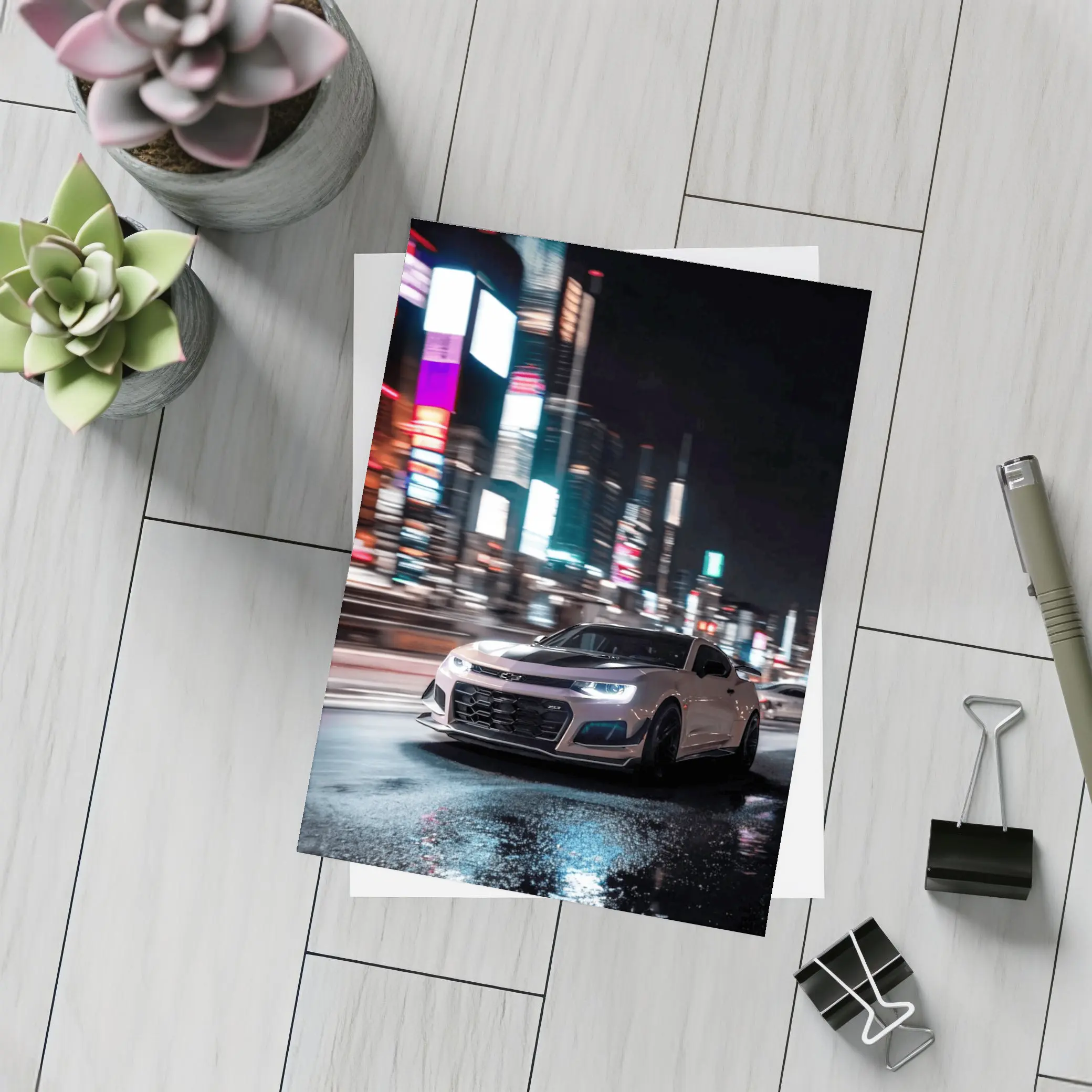 Chevrolet Camaro Night City Neon Streets – Postcards