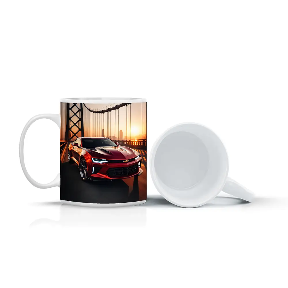 Chevrolet Camaro Red Muscle Car Bridge Sunset – Mugs