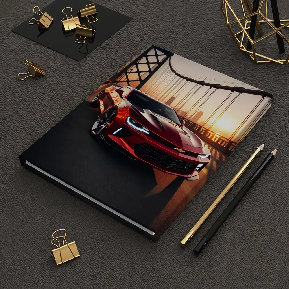 Chevrolet Camaro Red Muscle Car Bridge Sunset – Notebooks