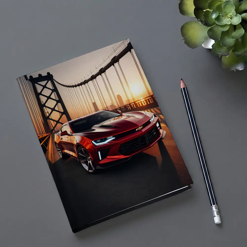 Chevrolet Camaro Red Muscle Car Bridge Sunset – Notebooks