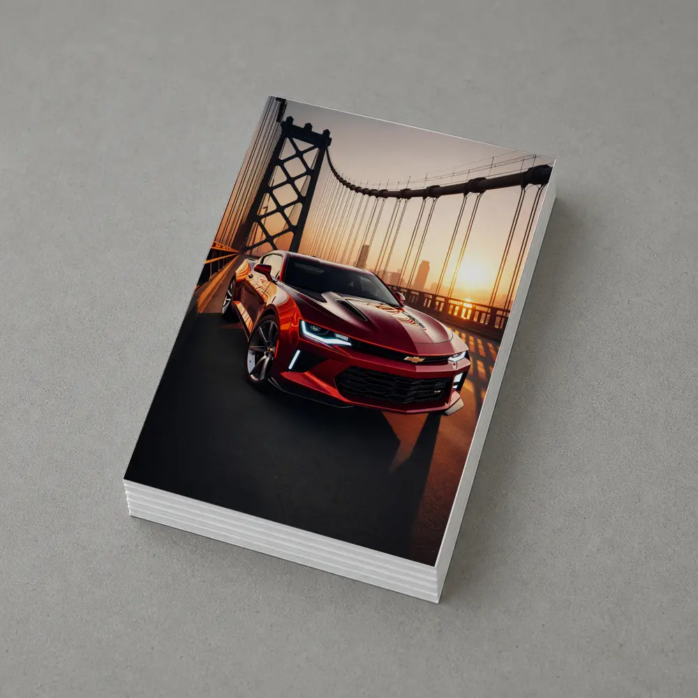 Chevrolet Camaro Red Muscle Car Bridge Sunset – Postcards