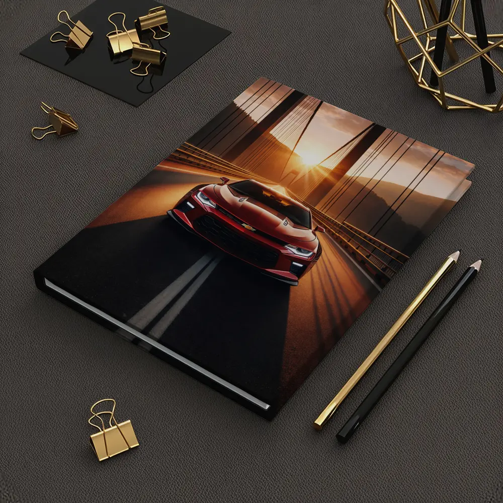 Chevrolet Camaro Red Muscle Car Bridge Sunset – Notebooks