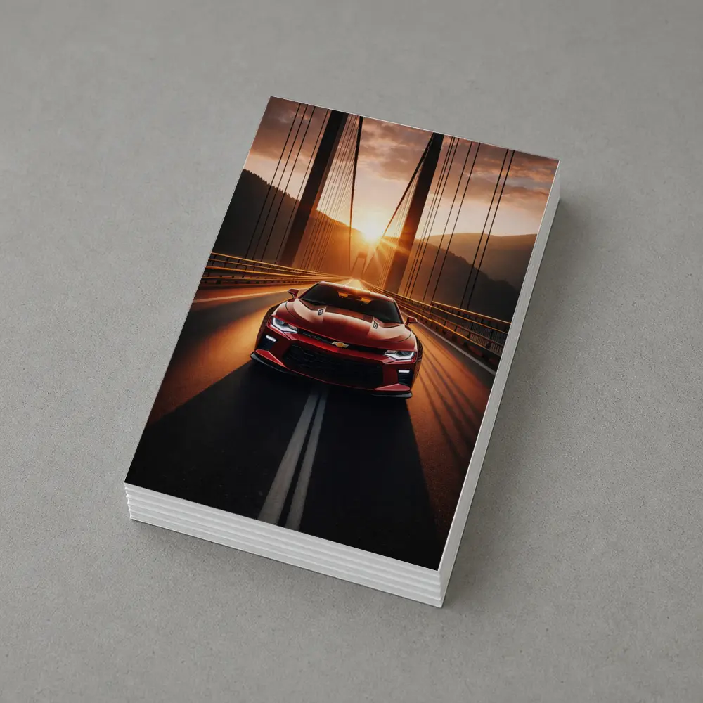 Chevrolet Camaro Red Muscle Car Bridge Sunset – Postcards