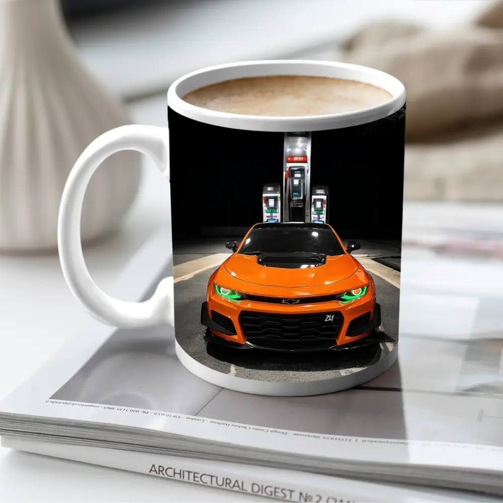 Chevrolet Camaro ZL1 Orange Night Gas Station – Mugs