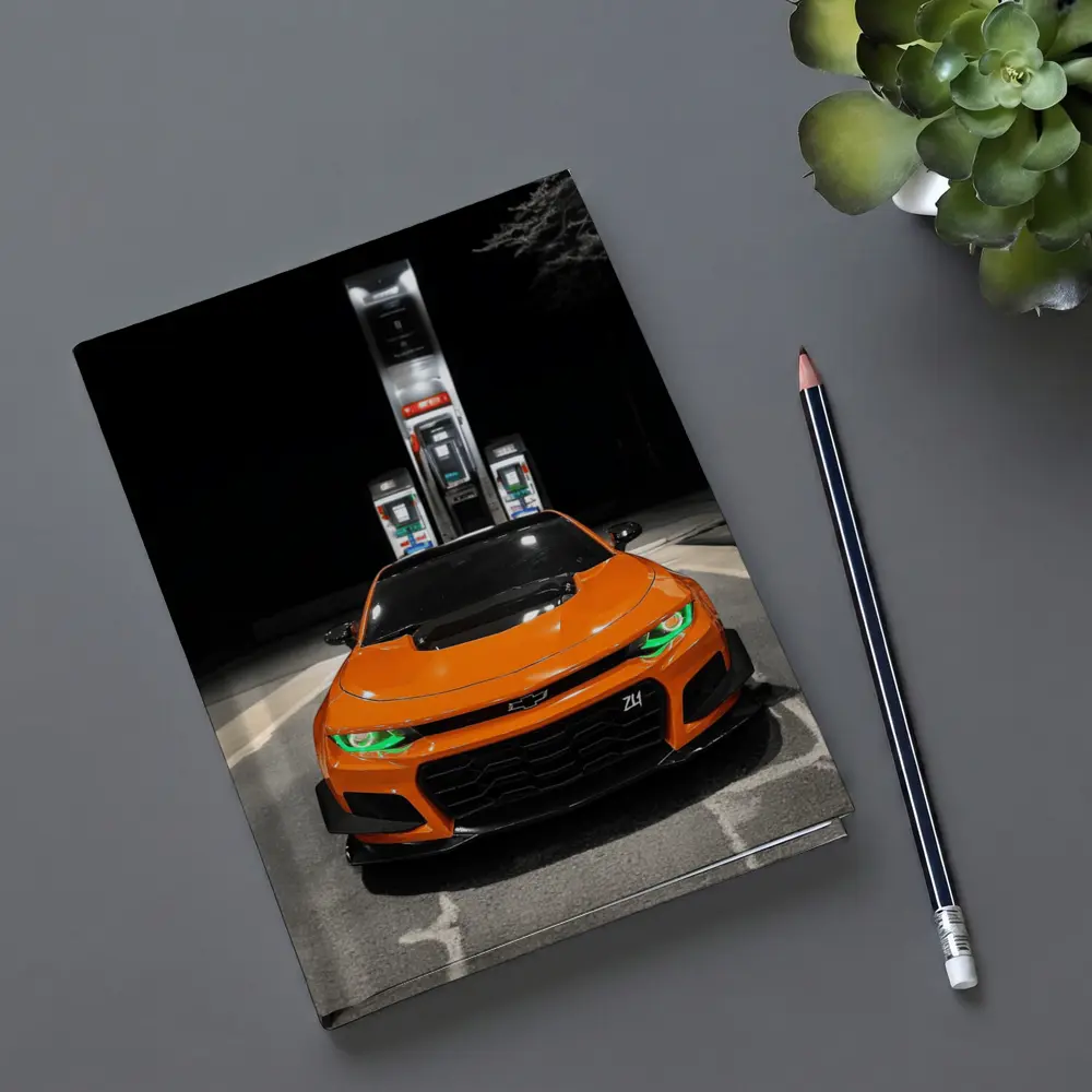 Chevrolet Camaro ZL1 Orange Night Gas Station – Notebooks