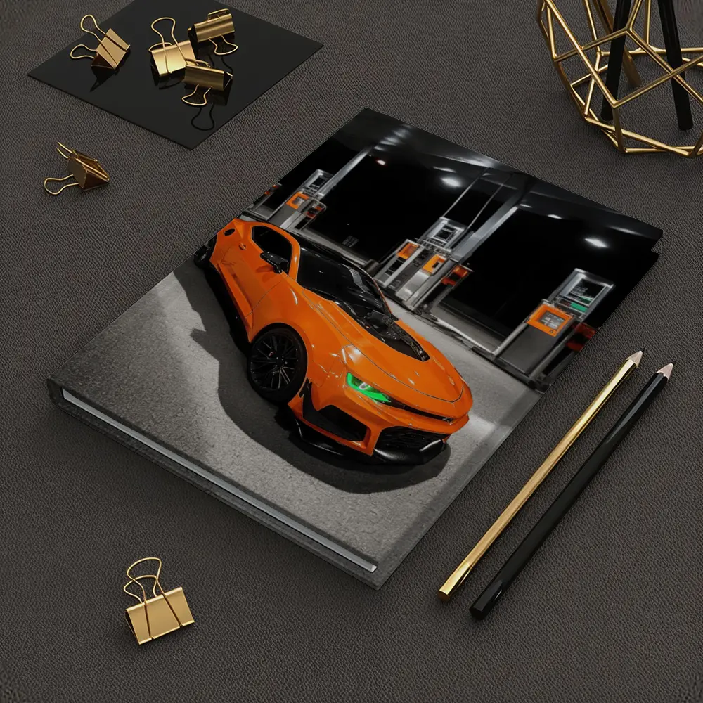 Chevrolet Camaro Orange At Gas Station Night – Notebooks