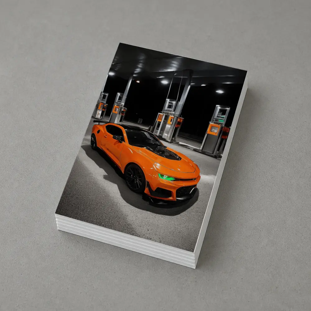Chevrolet Camaro Orange At Gas Station Night – Postcards