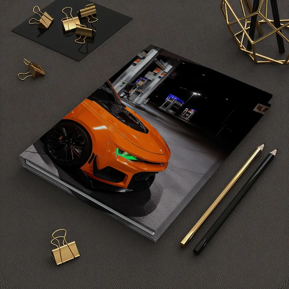 Chevrolet Camaro Orange At Night Gas Station – Notebooks