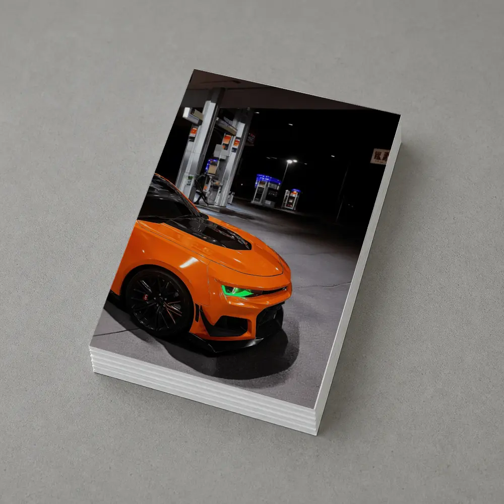 Chevrolet Camaro Orange At Night Gas Station – Postcards