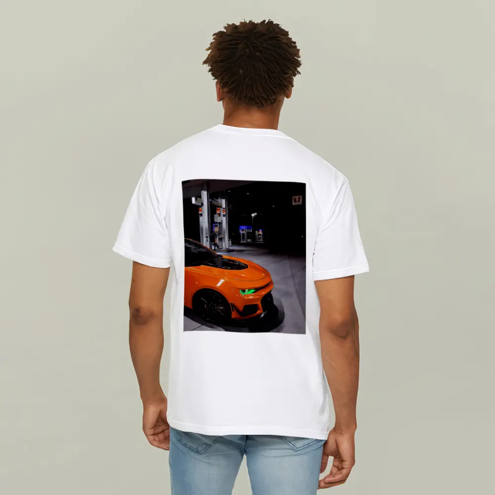Chevrolet Camaro Orange At Night Gas Station – T-Shirts