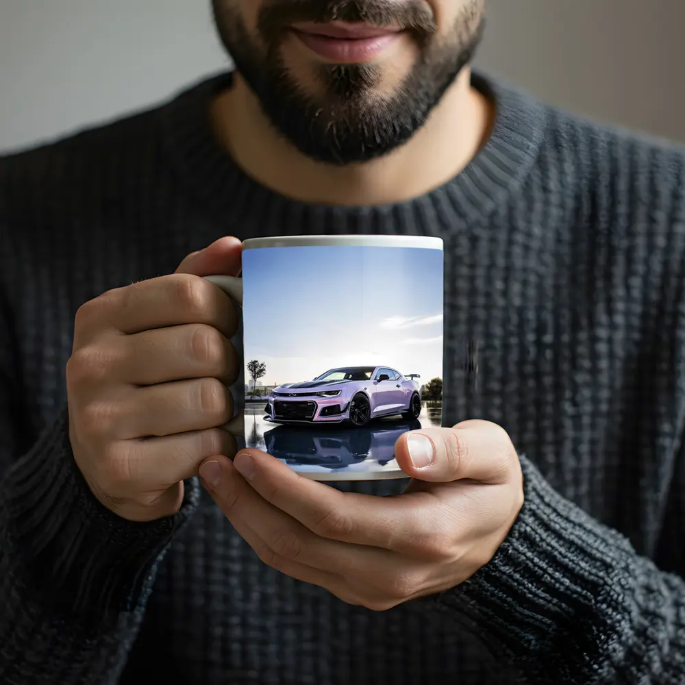 Chevrolet Camaro Pink Coupe City Backdrop – Mugs