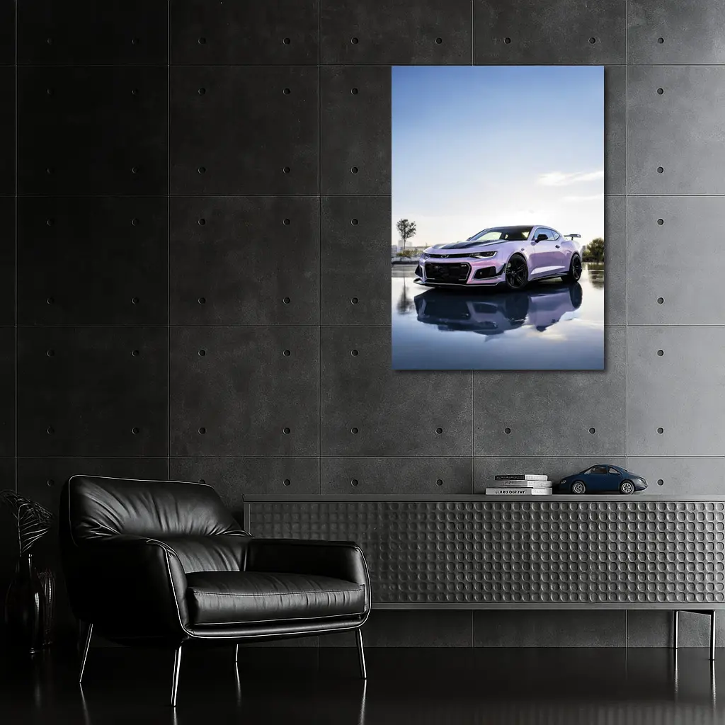 Chevrolet Camaro Pink Coupe City Backdrop – Wall Art