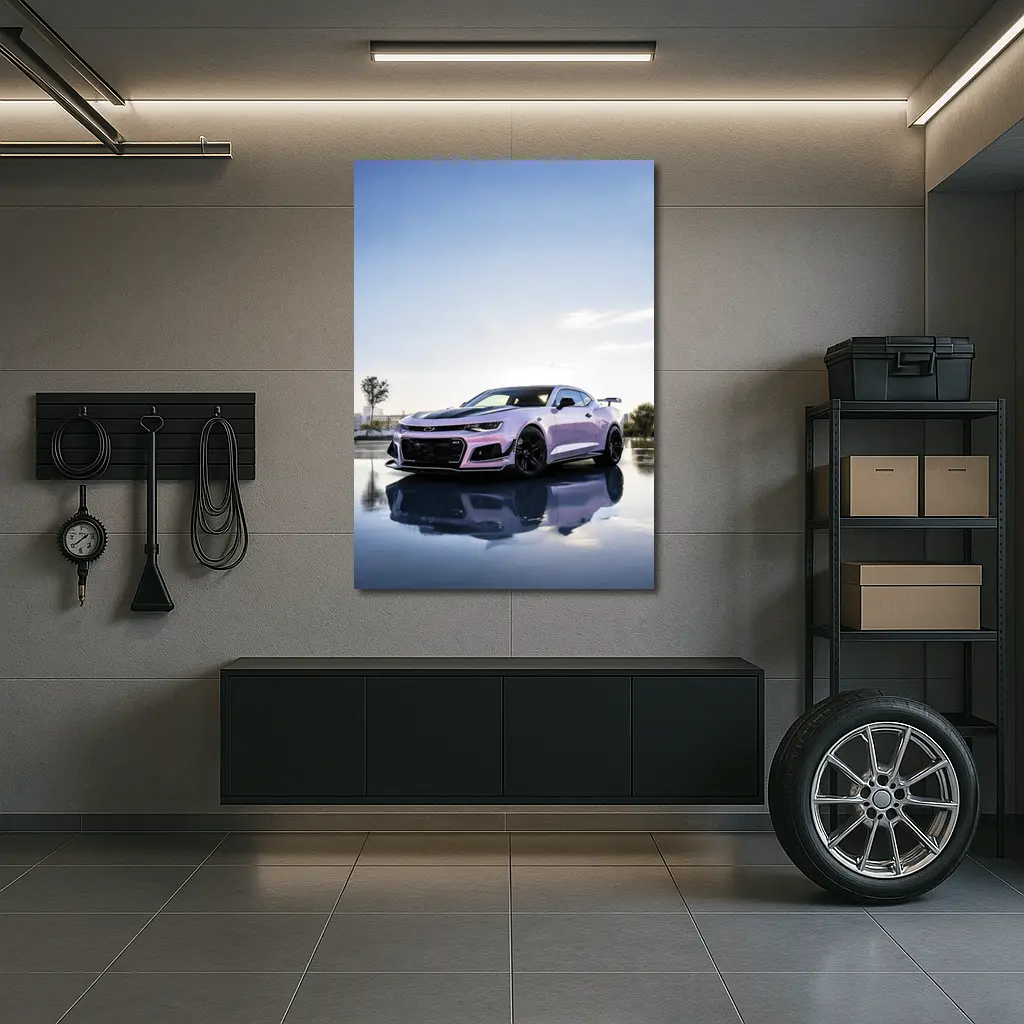 Chevrolet Camaro Pink Coupe City Backdrop – Wall Art