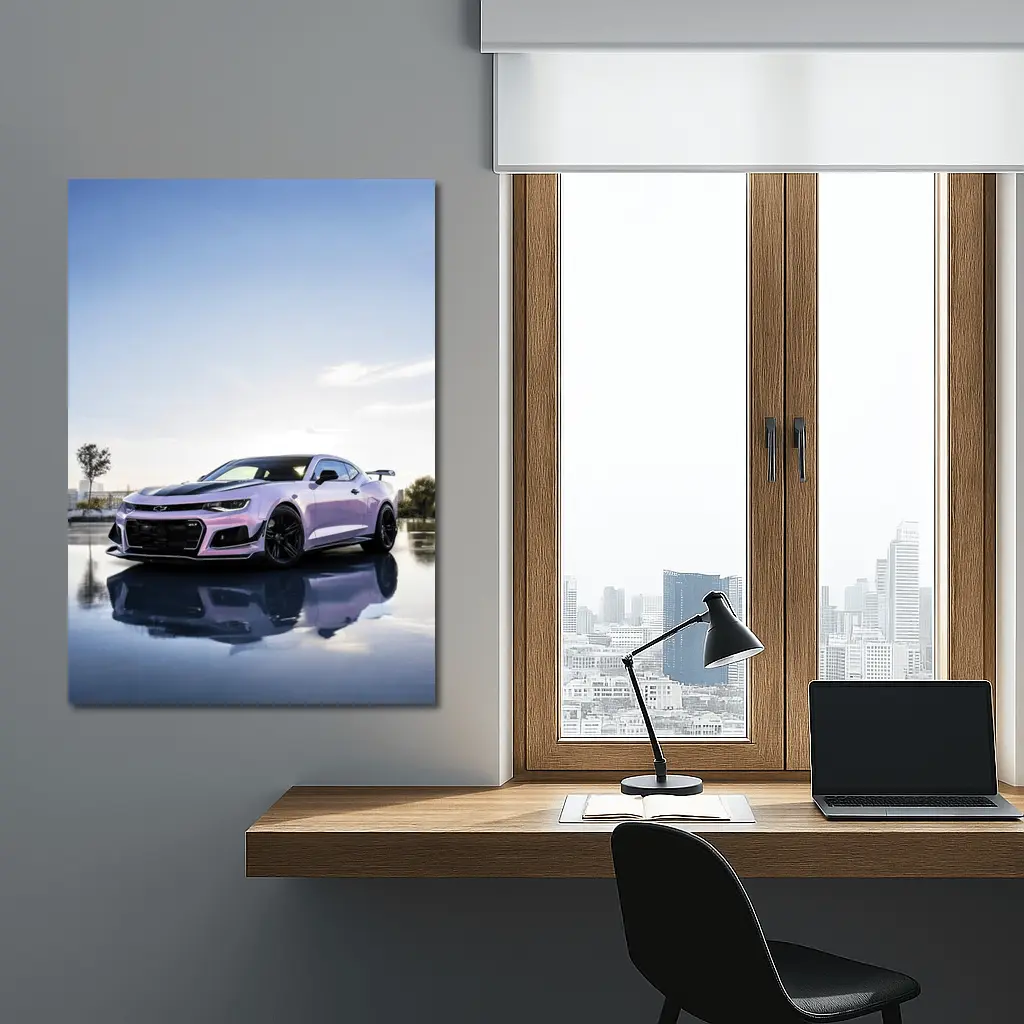 Chevrolet Camaro Pink Coupe City Backdrop – Wall Art