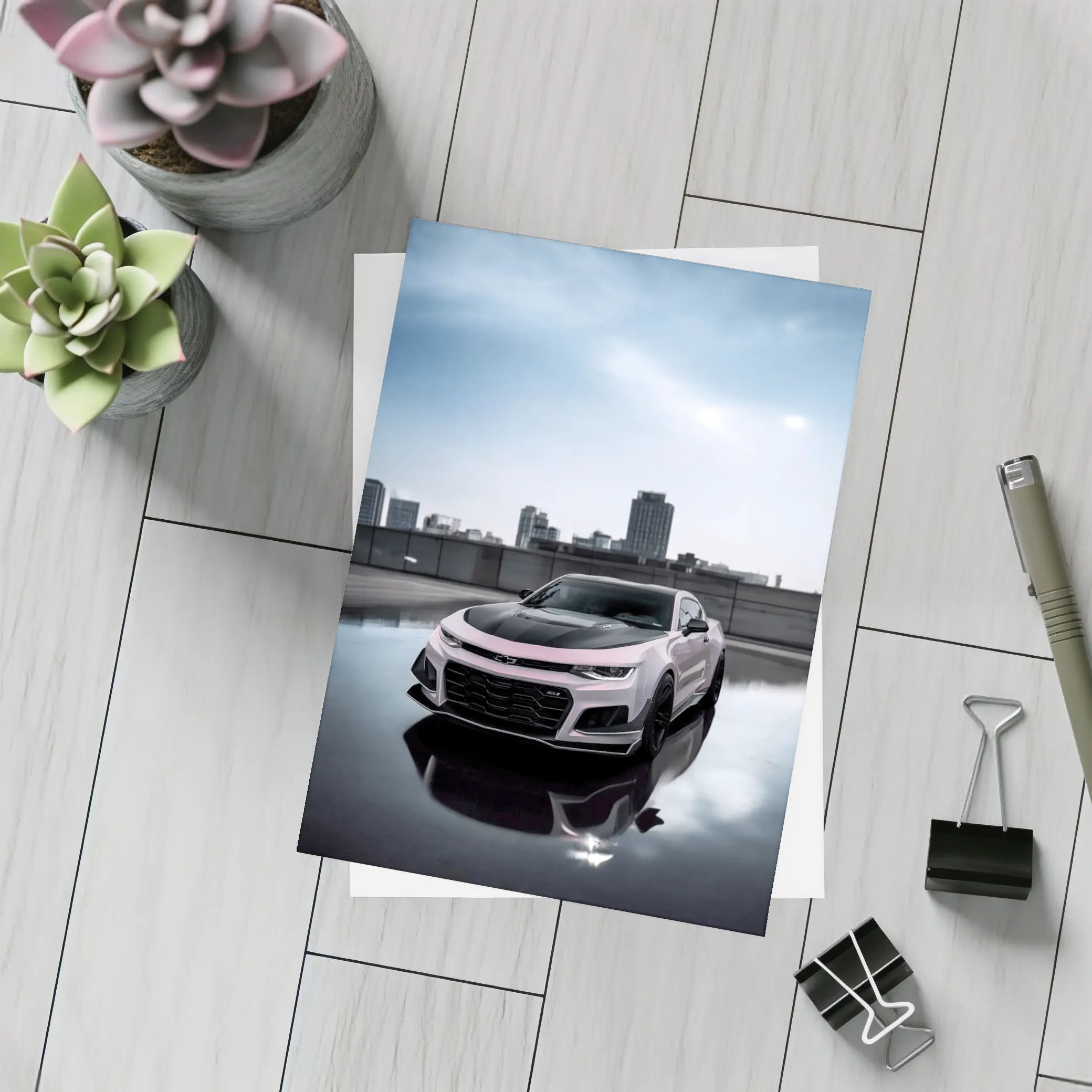 Chevrolet Camaro Pink City Rooftop Shot – Postcards