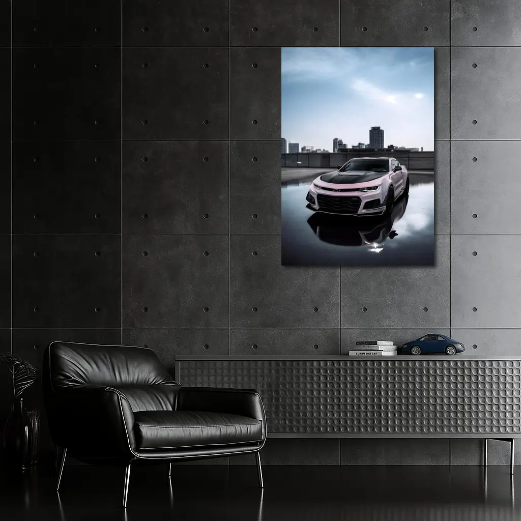 Chevrolet Camaro Pink City Rooftop Shot – Wall Art
