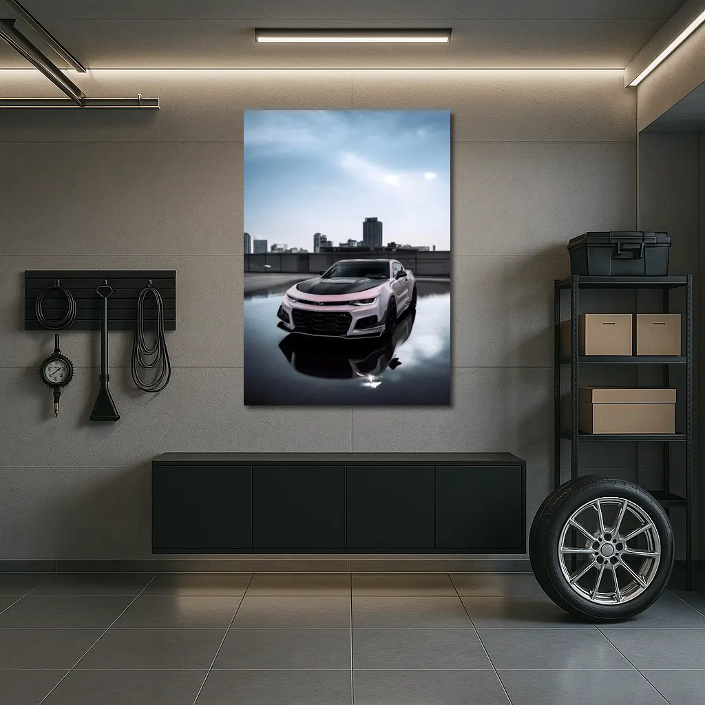 Chevrolet Camaro Pink City Rooftop Shot – Wall Art