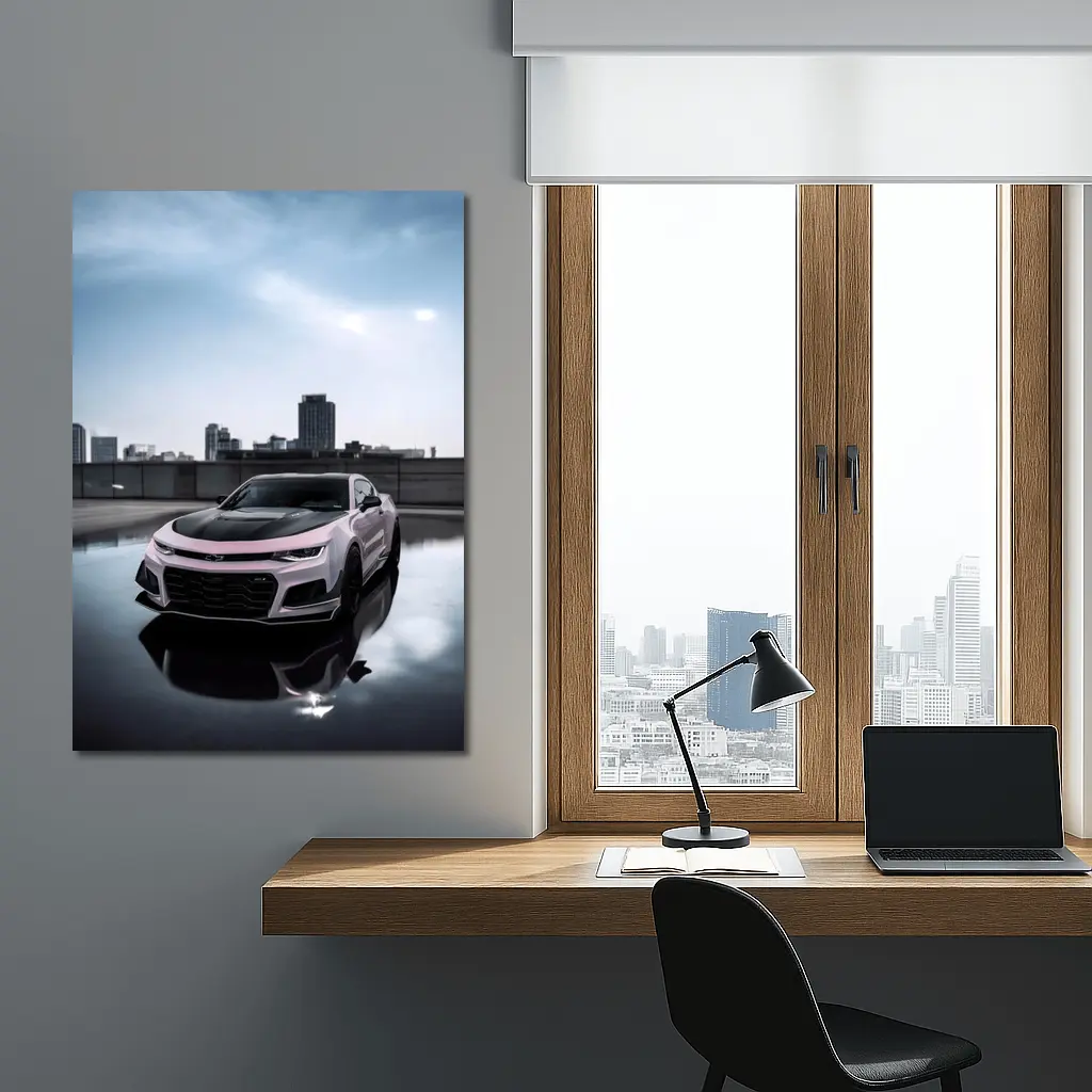 Chevrolet Camaro Pink City Rooftop Shot – Wall Art