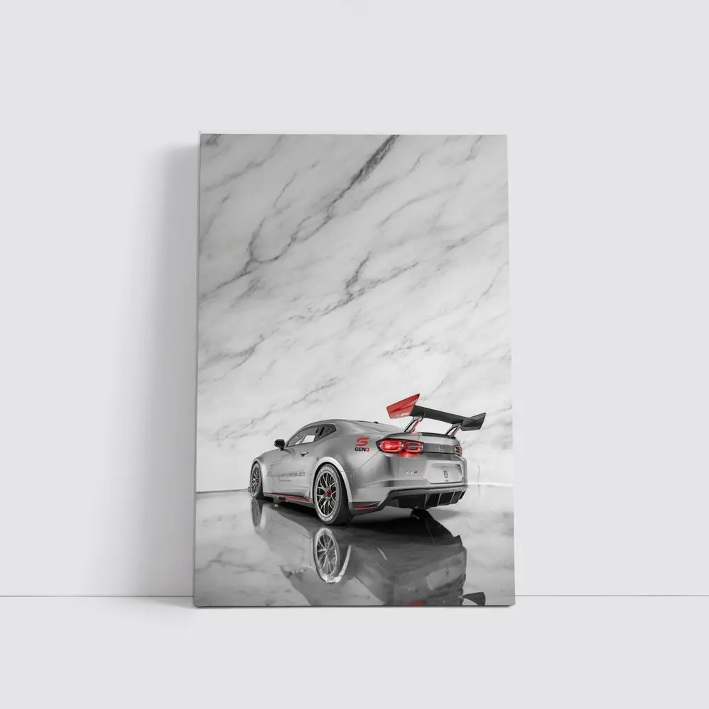 Chevrolet Camaro Silver Race Car Marble Studio – Wall Art