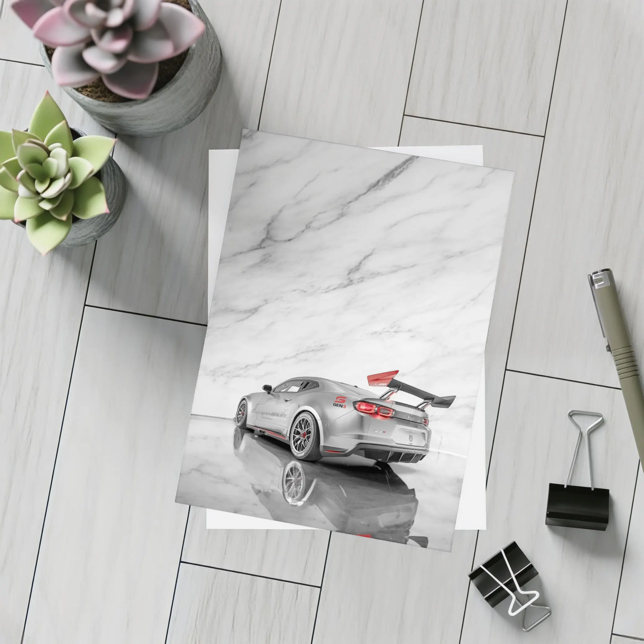 Chevrolet Camaro Silver Race Car Marble Studio – Postcards