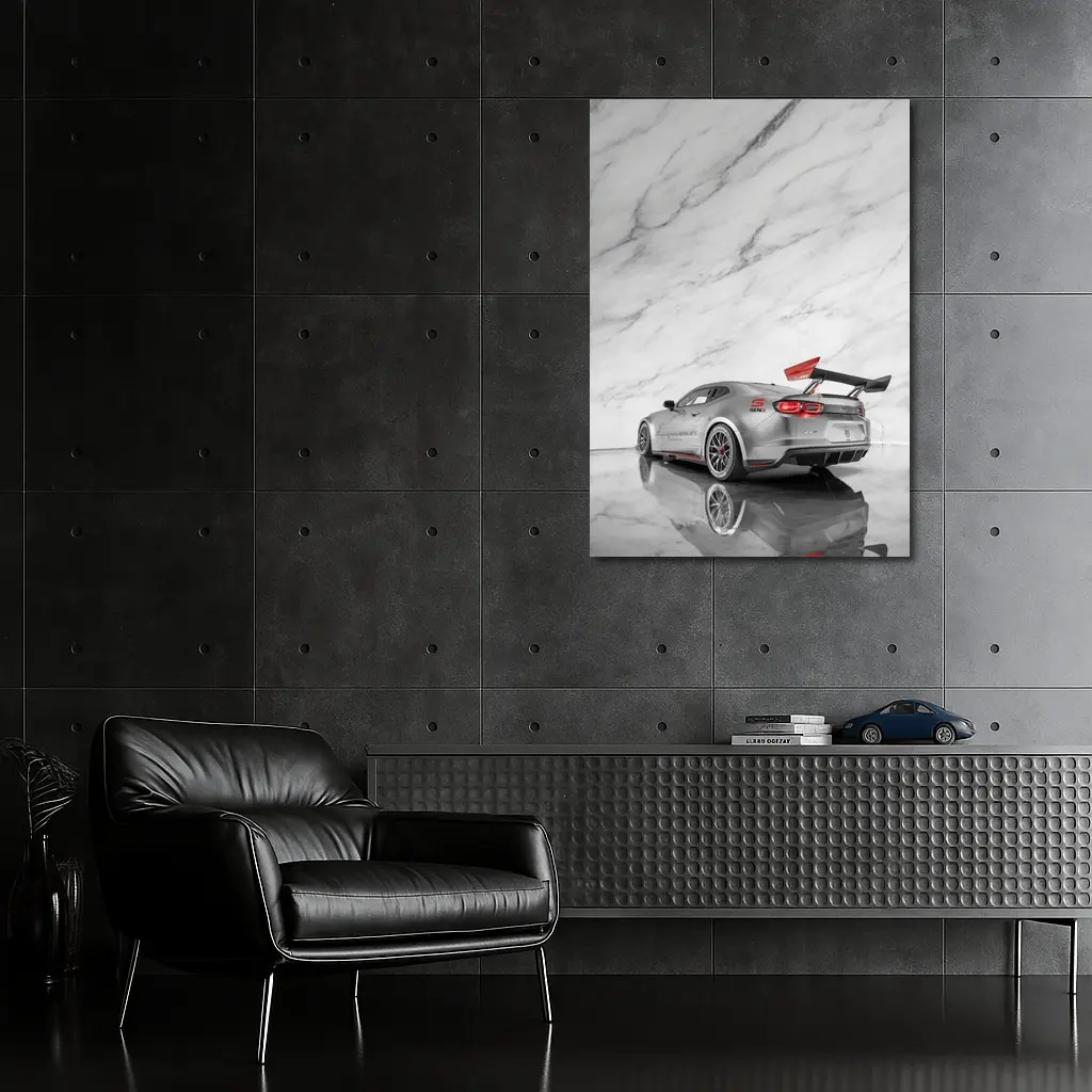 Chevrolet Camaro Silver Race Car Marble Studio – Wall Art