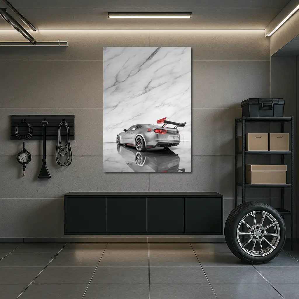 Chevrolet Camaro Silver Race Car Marble Studio – Wall Art