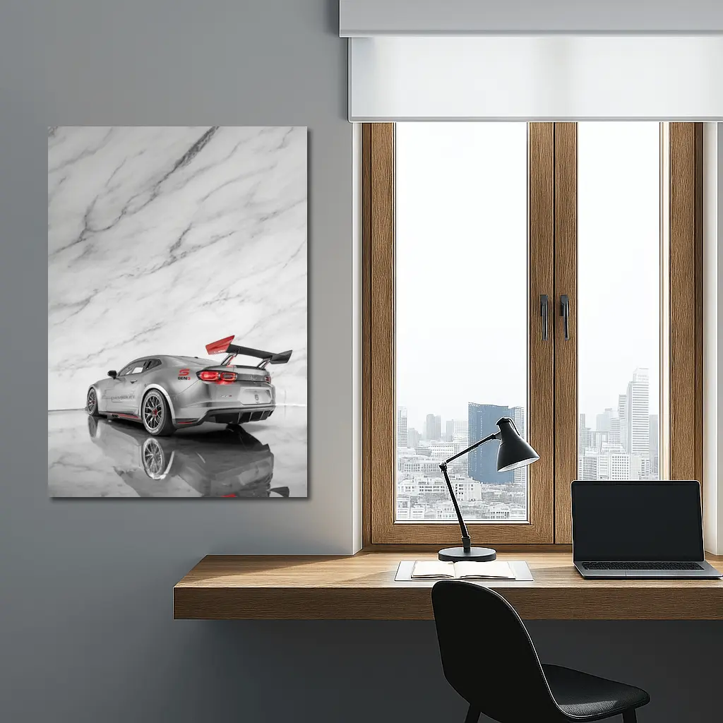 Chevrolet Camaro Silver Race Car Marble Studio – Wall Art
