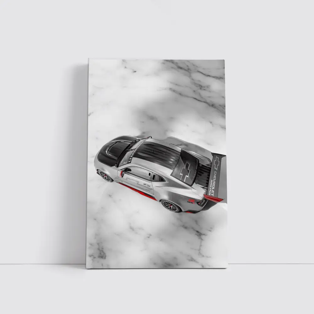 Chevrolet Camaro Racing Silver Marble Background – Wall Art