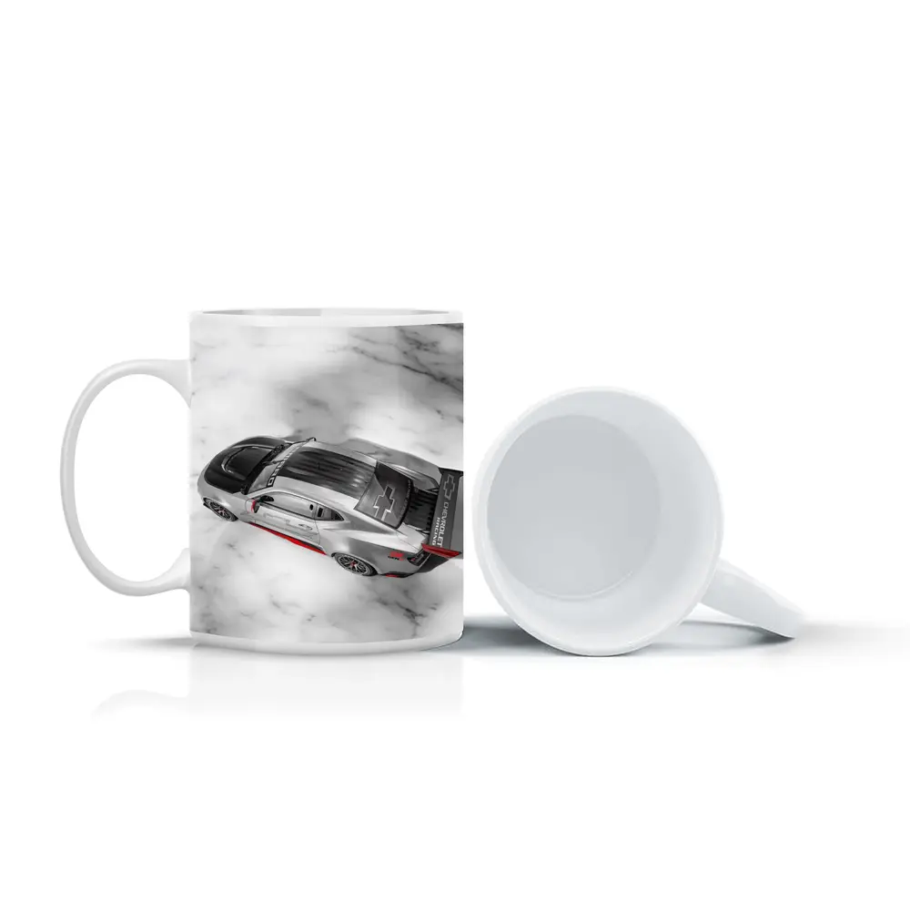 Chevrolet Camaro Racing Silver Marble Background – Mugs
