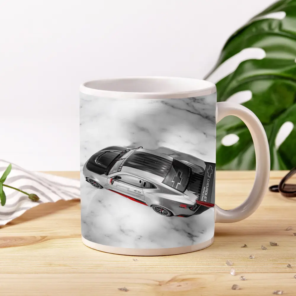 Chevrolet Camaro Racing Silver Marble Background – Mugs