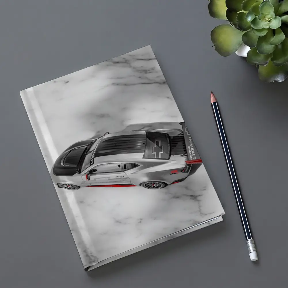 Chevrolet Camaro Racing Silver Marble Background – Notebooks