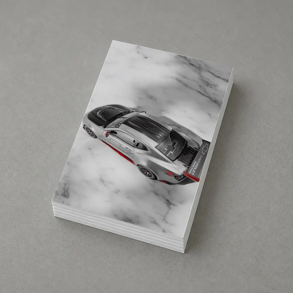 Chevrolet Camaro Racing Silver Marble Background – Postcards