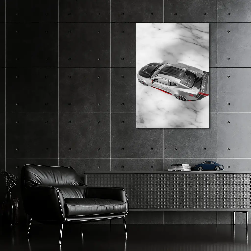 Chevrolet Camaro Racing Silver Marble Background – Wall Art