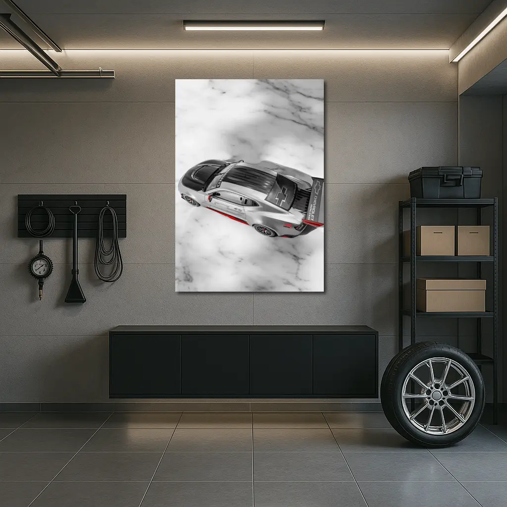 Chevrolet Camaro Racing Silver Marble Background – Wall Art