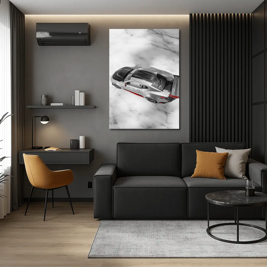 Chevrolet Camaro Racing Silver Marble Background – Wall Art