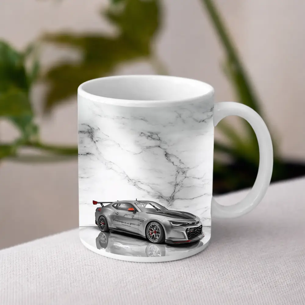 Chevrolet Camaro Silver Race Car Marble Background – Mugs