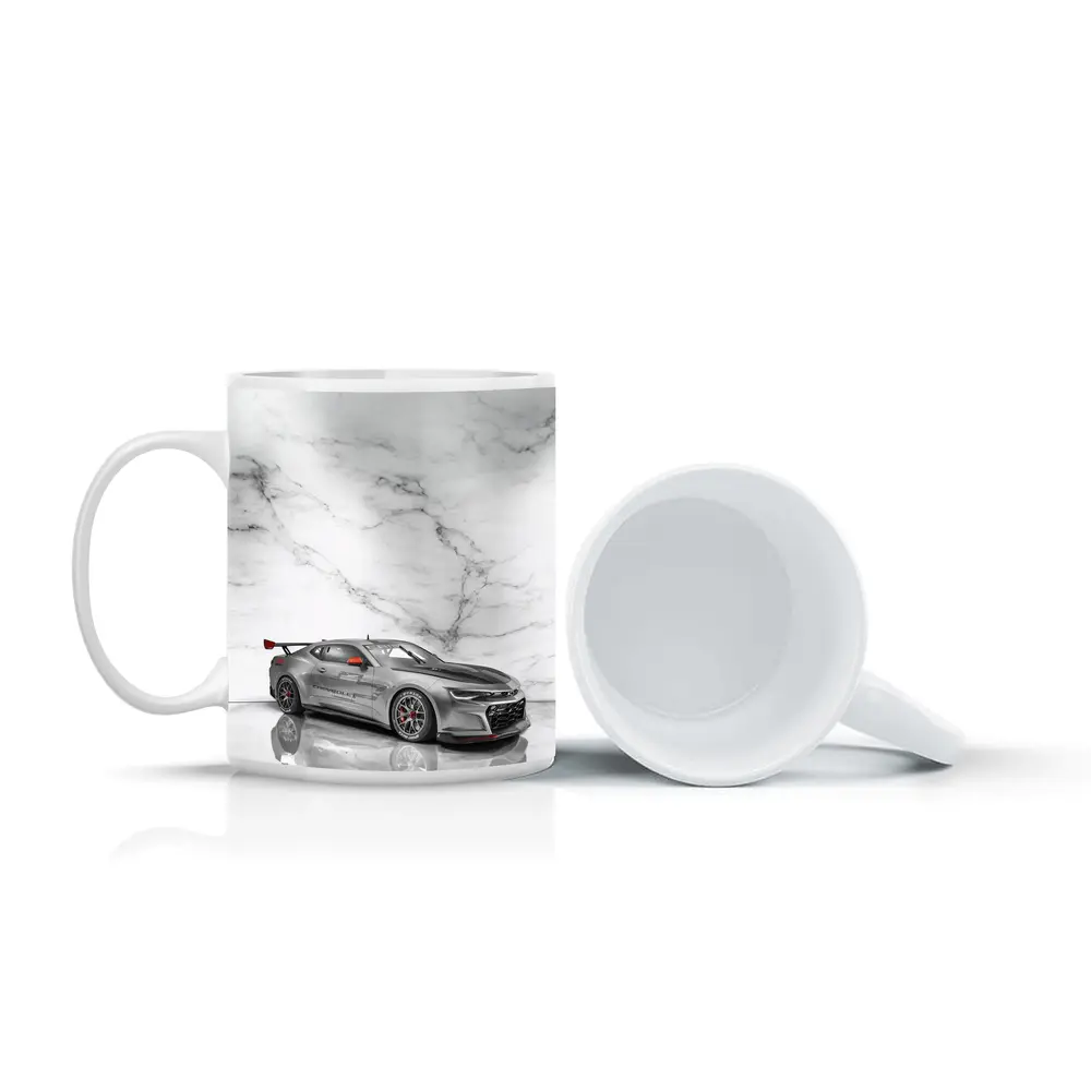 Chevrolet Camaro Silver Race Car Marble Background – Mugs
