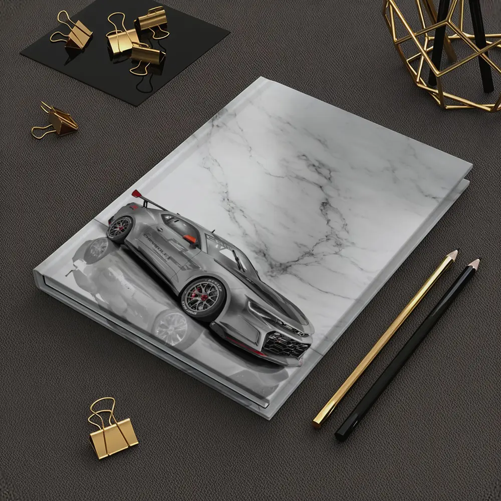 Chevrolet Camaro Silver Race Car Marble Background – Notebooks