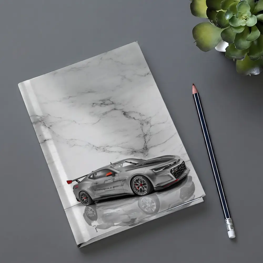 Chevrolet Camaro Silver Race Car Marble Background – Notebooks