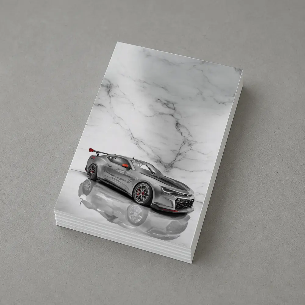Chevrolet Camaro Silver Race Car Marble Background – Postcards